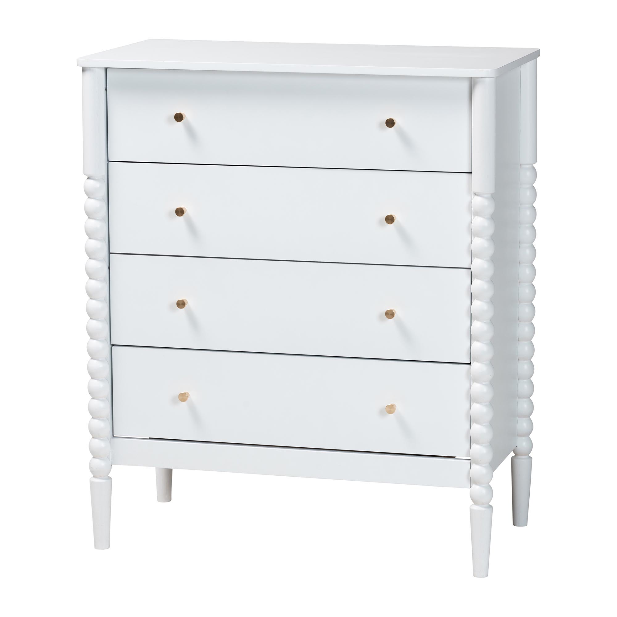 Baxton Studio Lucera Mid-Century White Bobbin Wood 4-Drawer Chest